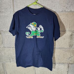 Captivating Notre Dame Fighting Irish Leprechaun Men's T-Shirt Blue Size M